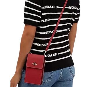 ••Excellent Used Condition Coach North South Phone Crossbody Bag Red Gold HW